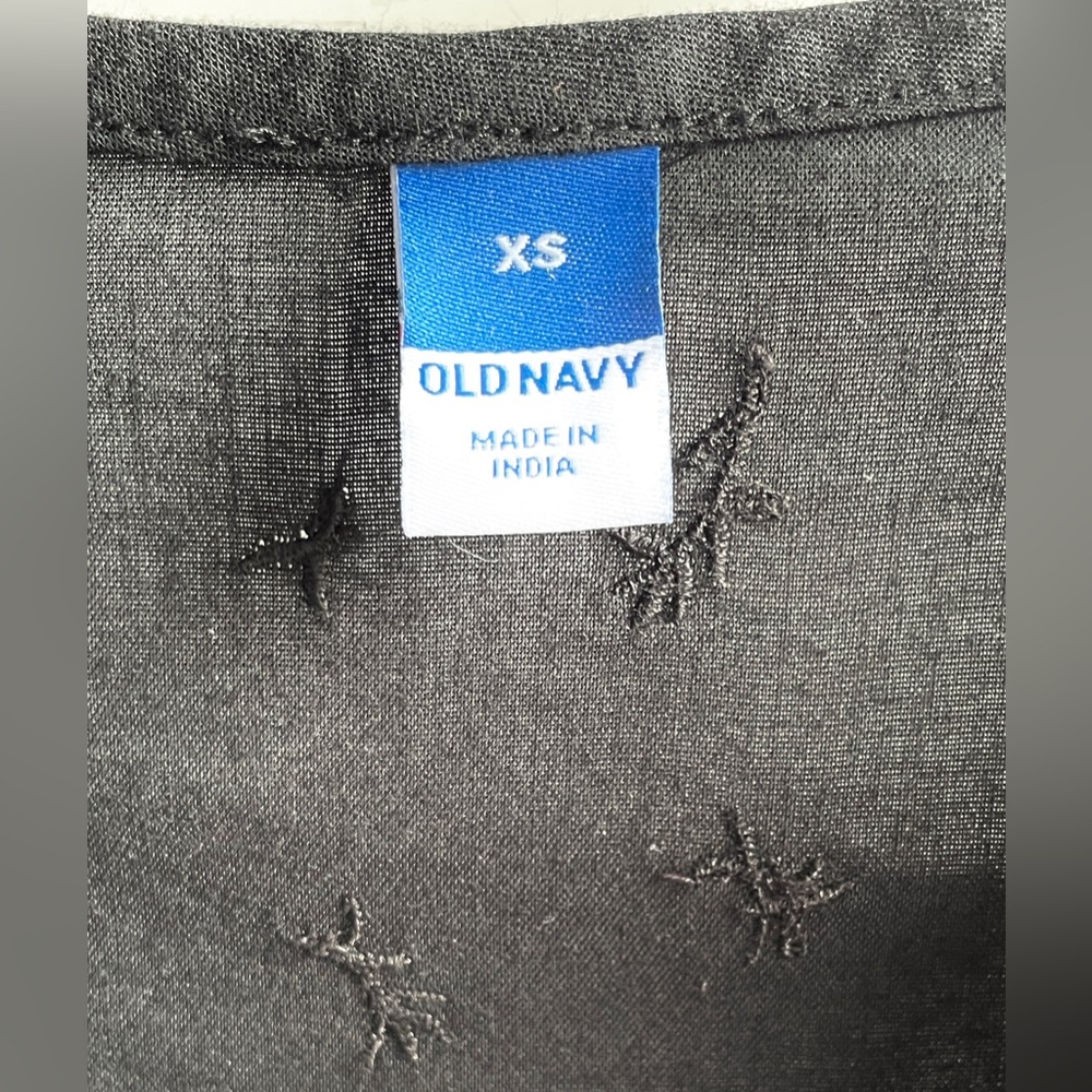 Old Navy Black Tiered, 3/4 Sleeve Dress with Tie Neck, Size XS, Boho, Hippie - Picture 7 of 9